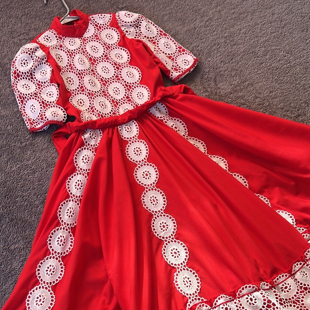 Elegant Red and White Escaramuza Dress